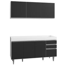 Armário Aéreo Argélia e Balcão Gabinete Para Pia 150cm sem Tampo Marrocos Branco/Preto - Lumil Móveis