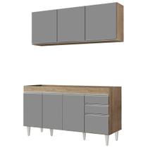 Armário Aéreo Argélia e Balcão Gabinete Para Pia 150cm sem Tampo Marrocos Castanho/Cinza - Lumil Móveis