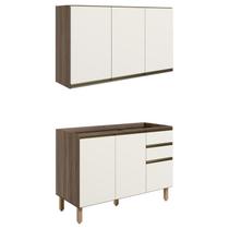 Armario Aereo Balcao Pia 120 cm MDF Kali Carvalho Toq Off White Cetim Nicioli