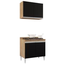 Armário Aéreo Califórnia e Balcão Para Cooktop Flórida Castanho/Preto - Lumil
