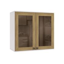 Armário Aéreo Celeste Kappesberg 100% MDF 2 Portas com Vidro Branco/Nogueira 80cm Armário Aéreo Celeste Kappesberg 100% MDF 2 Portas com Vidro Branco/Nogueira 80cm