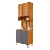 Armário Aéreo com Balcão e Painel Ripado Divina 80cm 4 Portas