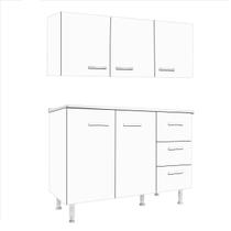 Armário Aéreo com Balcão Evidencia 5 Portas 3 Gavetas Evidencia Cor Branco Armário Aéreo com Balcão Evidencia 5 Portas 3 Gavetas Evidencia Cor Branco