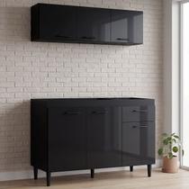 Armário Aéreo com Balcão Gabinete de Pia 120cm sem Tampo Classic P11 Preto - Mpozenato Armário Aéreo com Balcão Gabinete de Pia 120cm sem Tampo Classic P11 Preto - Mpozenato