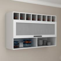 Armário Aéreo com Nichos Adega 1 Porta de Vidro Basculante 120cm MDF Grazi Branco Armário Aéreo com Nichos Adega 1 Porta de Vidro Basculante 120cm MDF Grazi Branco