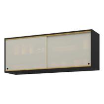 Armário Aéreo Cozinha 120 Cm 2 Portas Vidro Veneza Preto