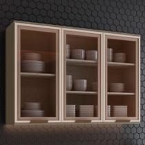 Armário Aéreo Cozinha 120 cm Connect 3 Portas com Vidro 100% Mdf Duna - Henn Armário Aéreo Cozinha 120 cm Connect 3 Portas com Vidro 100% Mdf Duna - Henn