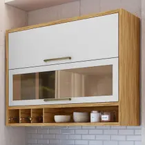 Armário Aéreo Cozinha 120 Cm Syrah 2 Portas com Vidro 100% Mdf Amêndoa/Branco - Rio Doce Armário Aéreo Cozinha 120 Cm Syrah 2 Portas com Vidro 100% Mdf Amêndoa/Branco - Rio Doce