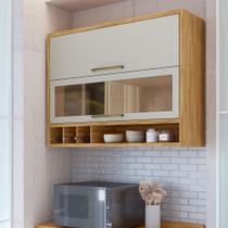 Armário Aéreo Cozinha 120 Cm Syrah 2 Portas com Vidro 100% Mdf Amêndoa/Off White - Rio Doce Armário Aéreo Cozinha 120 Cm Syrah 2 Portas com Vidro 100% Mdf Amêndoa/Off White - Rio Doce