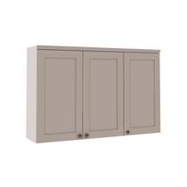 Armário Aéreo Cozinha 120cm Iluminata 100% Mdf 3 Portas Branco/Fendi - Genialflex