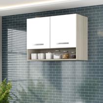 Armario Aereo cozinha 2 portas 0,80 cm com nicho Alice Elmo/Branco HR Móveis Armario Aereo cozinha 2 portas 0,80 cm com nicho Alice Elmo/Branco HR Móveis