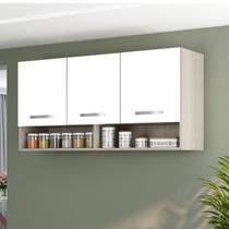 Armario Aereo cozinha 3 portas 1,20 m com nicho Alice Plus Elmo/Branco HR Móveis