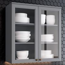 Armário Aéreo Cozinha Americana 2 Portas com Vidro Cinza - Henn