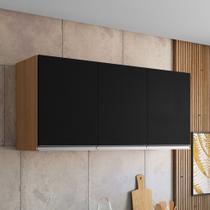 Armário Aéreo Cozinha Andréia 120cm 3 Portas Multiuso MDP Amêndoa Preto - Desk Design