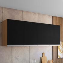 Armário Aéreo Cozinha Andréia 150cm 4 Portas Multiuso MDP Amêndoa Preto - Desk Design Armário Aéreo Cozinha Andréia 150cm 4 Portas Multiuso MDP Amêndoa Preto - Desk Design