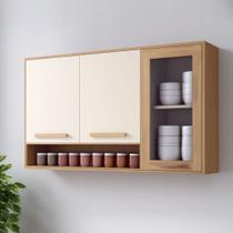 Armário Aéreo Cozinha Athenas 3 Portas Mobilihouse Cinamomo/off White Acetinado