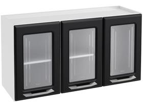 Armário Aéreo Cozinha em Aço Topázio 3 Portas com Vidro Branco/Preto - Telasul Armário Aéreo Cozinha em Aço Topázio 3 Portas com Vidro Branco/Preto - Telasul