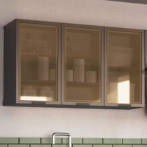 Armário Aéreo Cozinha Greta 3 Portas com Vidro Cinza - Irm Móveis Armário Aéreo Cozinha Greta 3 Portas com Vidro Cinza - Irm Móveis