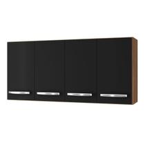 Armário Aéreo Cozinha Marah 118cm 04 Portas Savana Preto - Abmaza