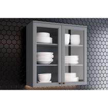 Armário Aéreo Cozinha Modulado Americana 2 Portas de Vidro 80cm Cinza - Henn