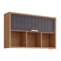 Armário Aéreo Cozinha Modulado Estela c/3Nichos e 1 Porta Basculante Ripada 120 cm Freijo/Titanium - MGM