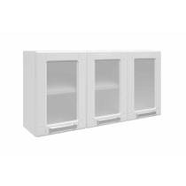 Armário Aéreo Cozinha Modulado Múltipla 6010 3 Portas c/ Vidro Branco - Bertolini