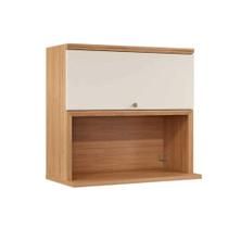 Armário Aéreo Cozinha Modulado Selene c/ 1 porta c/ Nicho Microondas 80cm Jequitiba/Off White Fosco - Linea Brasil