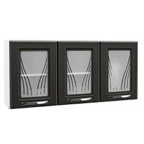 Armário Aéreo Cozinha Modulado Star New 3 Portas c/Vidro Branco/Preto - Telasul