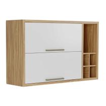 Armário Aéreo Cozinha Modulado Syrah c/ 2 Portas Basculante Nicho e Adega 120cm Amendoa/Branco - Ronipa Armário Aéreo Cozinha Modulado Syrah c/ 2 Portas Basculante Nicho e Adega 120cm Amendoa/Branco - Ronipa