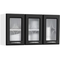 Armário Aéreo Cozinha Rubi 3 Portas Com Vidro Branco/preto - Telasul