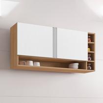 Armário Aéreo Cozinha Vanessa 105cm 2 Portas Nicho Lateral MDP Funcional Amêndoa Branco - Desk Design
