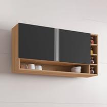 Armário Aéreo Cozinha Vanessa 105cm 2 Portas Nicho Lateral MDP Funcional Amêndoa Preto - Desk Design Armário Aéreo Cozinha Vanessa 105cm 2 Portas Nicho Lateral MDP Funcional Amêndoa Preto - Desk Design