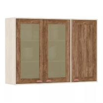 Armário Aéreo de Cozinha 120 cm 1 Porta Fechada 2 Portas com Vidro Reflecta Sofia Luciane Móveis
