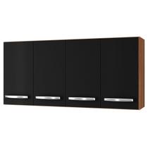 Armário Aéreo de Cozinha 120 cm com 4 Portas Lara Savana/Preto Armário Aéreo de Cozinha 120 cm com 4 Portas Lara Savana/Preto