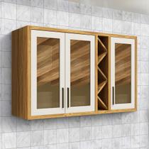 Armário Aéreo de Cozinha 120 Cm Tempranillo 3 Portas com Vidro Reflecta 100% Mdf Amêndoa/Off White - Rio Doce