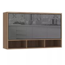 Armário Aéreo de Cozinha 120cm 1 Porta Basculante com Vidro Reflecta e Nichos Aspen Luciane Móveis