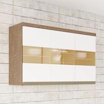 Armário Aéreo de Cozinha 120cm com 3 Portas e Vidro Reflecta 100% MDF Madri