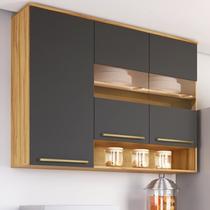 Armário Aéreo de Cozinha 120cm com 3 Portas Vidro Reflecta e Nicho 100% Mdf Itália - Espresso Móveis