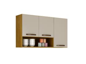 Armário Aéreo de Cozinha 3 Portas Nicho Aberto Moderna Suspensa Compacta Alta Planejado Modular Maísa Cinamomo Off White