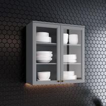 Armário Aéreo de Cozinha 80 Cm 2 Portas com Vidro Amy Casa 812