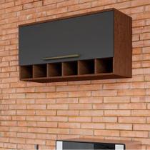 Armário Aéreo de Cozinha 80cm com 1 Porta Basculante e Mini Adega 100% MDF Itália Espresso Móveis