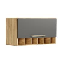 Armário Aéreo de Cozinha 80cm com 1 Porta Basculante e Mini Adega 100% MDF Itália Espresso Móveis Armário Aéreo de Cozinha 80cm com 1 Porta Basculante e Mini Adega 100% MDF Itália Espresso Móveis