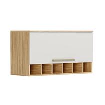Armário Aéreo De Cozinha Com 1 Porta E Mini Adega 100% Mdf Napoli Prime Rio Doce Amendoa/Offwhite
