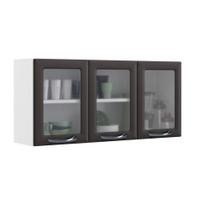 Armário Aéreo de Cozinha Grafite 3 Portas Vidro New Premium Armário Aéreo de Cozinha Grafite 3 Portas Vidro New Premium