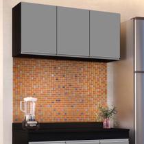 Armário Aéreo de Cozinha Lavanderia 03 Portas Tina Preto e Cinza 120 cm L06 - D'Rossi