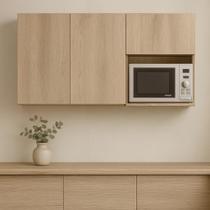Armário Aereo De Cozinha Nicho Microondas MDF amadeirado 120cm Rafaro