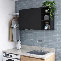 Armário Aéreo de Parede Embutido Multiuso Cozinha Lavanderia Nicho Organizador 2 Portas Ópera Preto