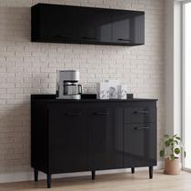 Armário Aéreo e Balcão de Cozinha 120cm com Tampo Classic P11 Preto - Mpozenato Armário Aéreo e Balcão de Cozinha 120cm com Tampo Classic P11 Preto - Mpozenato