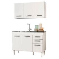 Armário Aéreo e Balcão Gabinete com Pia Inox 120cm Branco