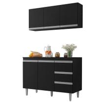 Armário Aéreo e Balcão Gabinete com Tampo 120cm Andréia Preto - AJL Móveis